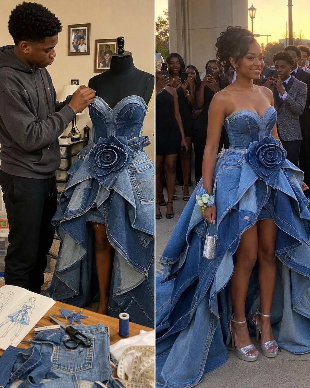 My stepmom mocked the prom dress my younger brother sewed for me from our late mom’s jeans — but karma had other plans for her.
