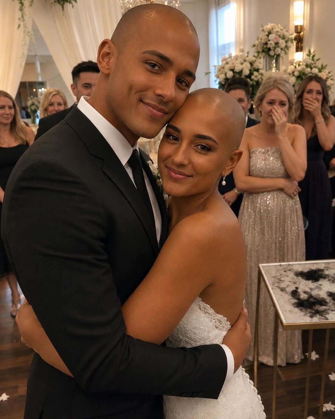 My Husband and I Shaved Our Heads in the Middle of Our Wedding Ceremony – When I Revealed the Real Reason During My Toast, Our Guests Sat in Stunned Silence Before Bursting Into Tears