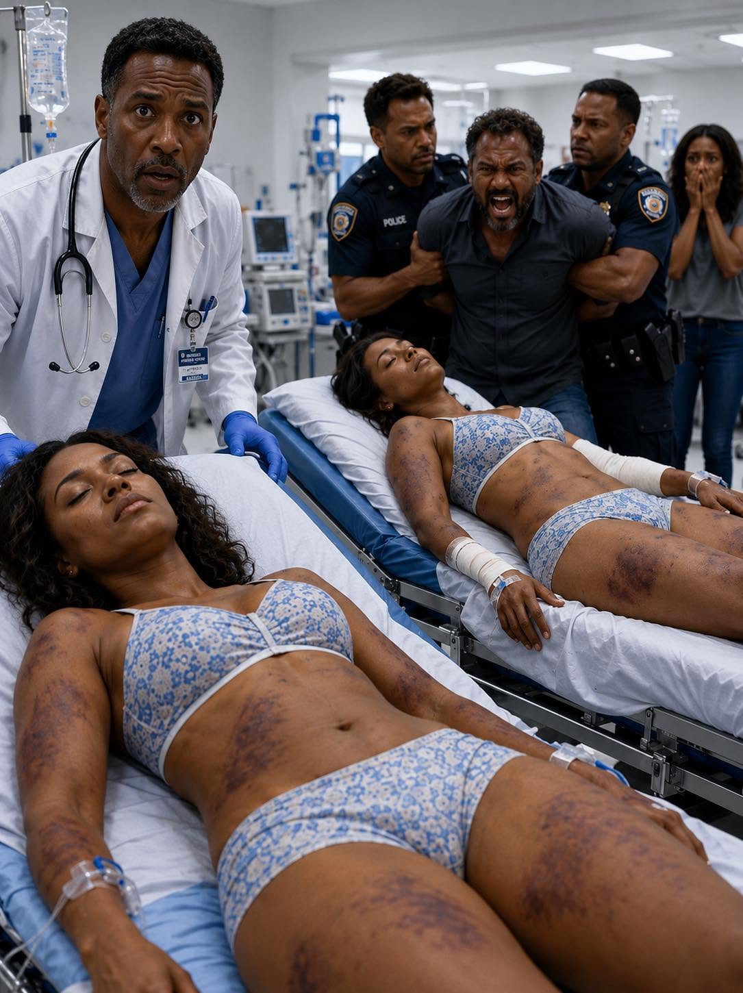 My stepfather b:ea:t my twin sister and me every day because our fear gave him pleasure. One night, he b:ea:t us both unconscious, dragged us into the emergency room while my mother whispered, “They fell down the stairs.” The doctor examined the identical b:ruises on our bodies, locked the door, and told the security guard, “Call 911, immediately.”