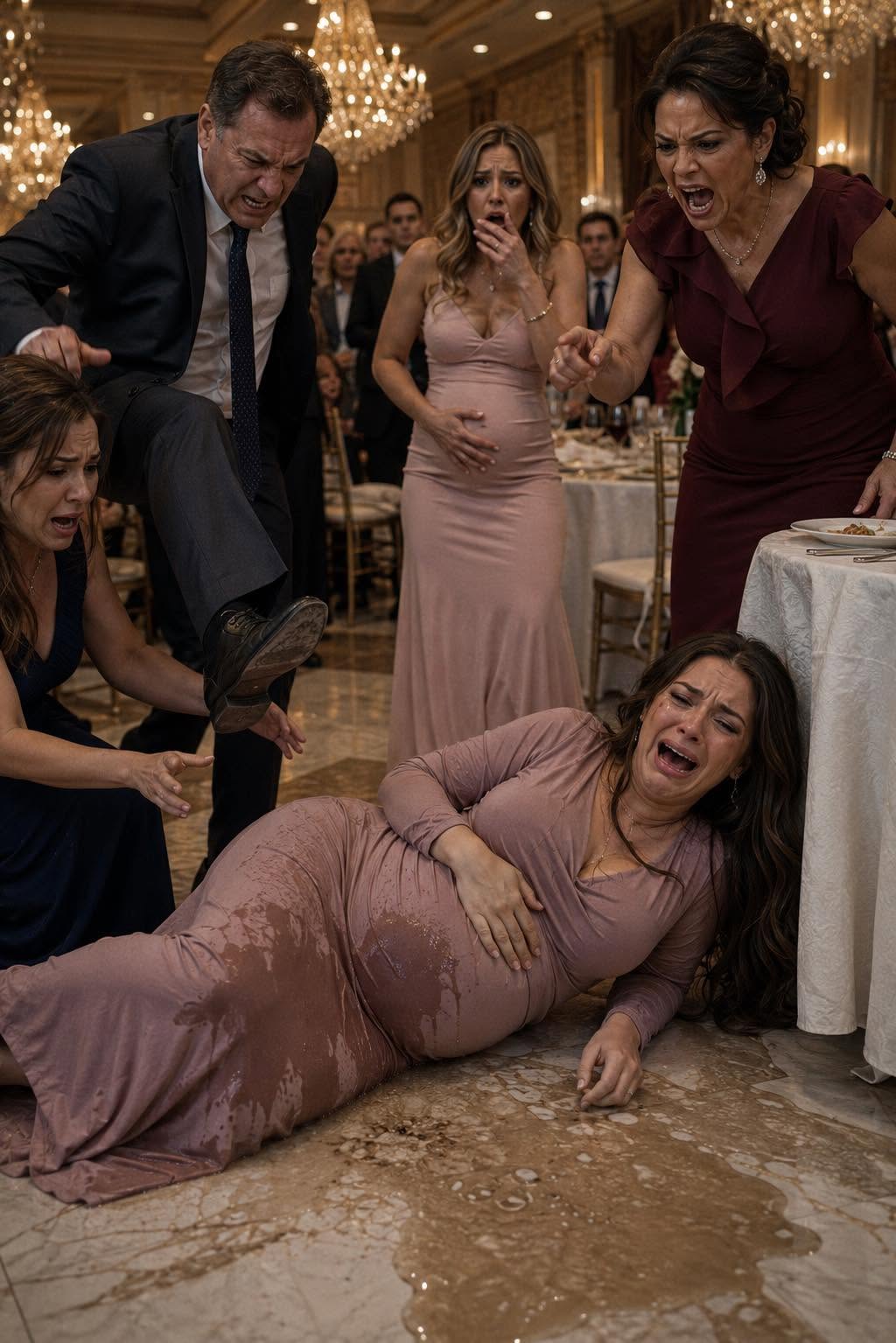 I stayed seated. My father walked over and kicked my chair hard from behind, making me f a. l l backwards. I landed on my pregnant belly and my water b r oke all over the floor. My mom…