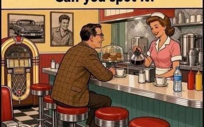 Something is wrong in this 1960s diner. Can you spot it?